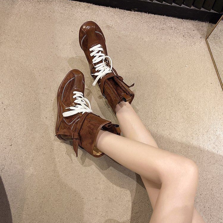 Wholesale Custom Women’s Black Mid-Calf Boots White Contrast Stitch Street Boots - Image 3