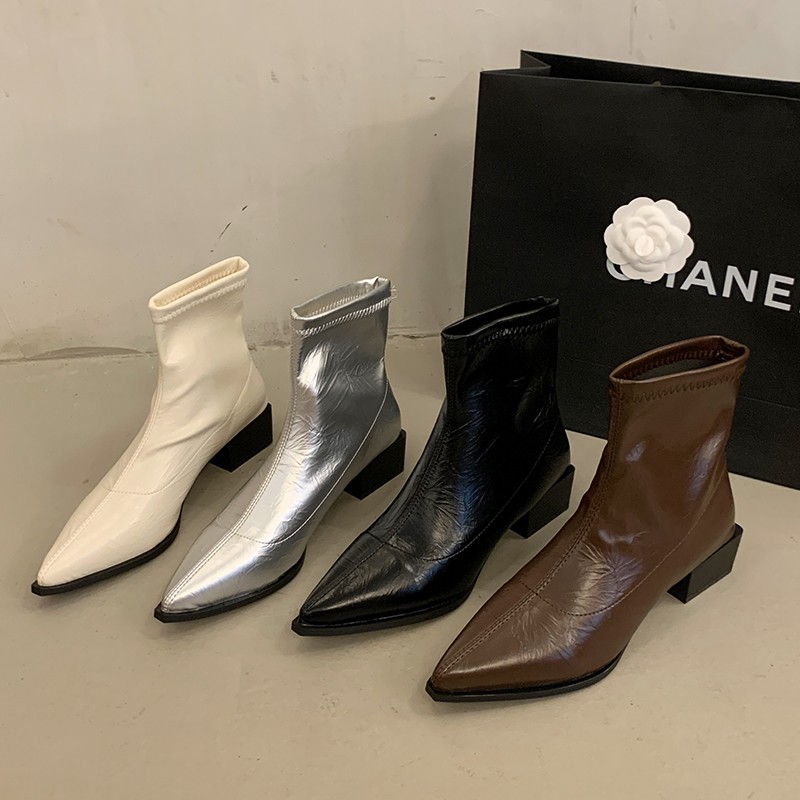 Wholesale Custom Women’s Pointed-Toe Low Block Heel Ankle Sock Boots - Image 2