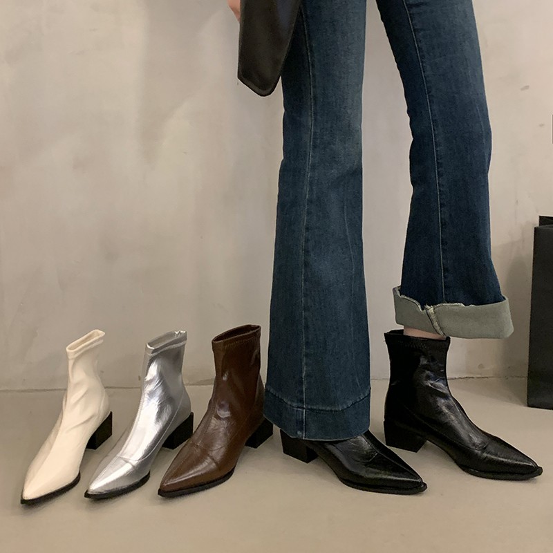 Wholesale Custom Women’s Pointed-Toe Low Block Heel Ankle Sock Boots - Image 3