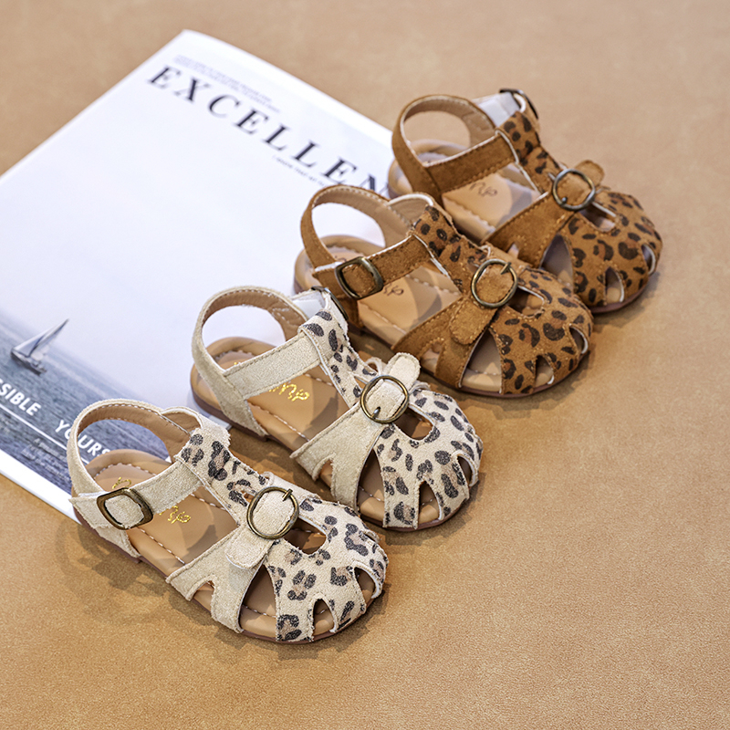 Wholesale Girls Leopard Sandals | Fashion Roman Style Summer Shoes with Buckle Strap Kids Casual Footwear OEM Factory