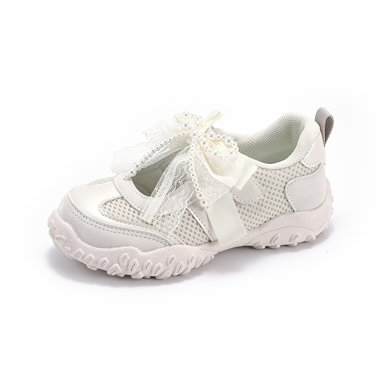 Girls Mesh Casual Mary Jane Shoes | Lace Pearl Bow Princess Sneakers Bulk - Image 2