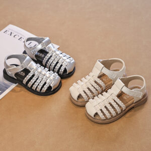 Wholesale Girls Roman Sandals | Braided Summer Casual Shoes with Velcro Strap for Kids OEM Manufacturer