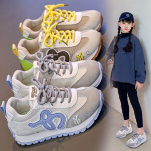 Trendy Retro Kids Sneakers Breathable Mesh Running Shoes with Cute Cartoon Details for Boys & Girls Lightweight Sport Footwear