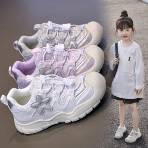 Wholesale Viral girls' sparkly star platform sneakers, breathable