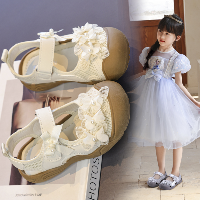 Girls Lace Pearl Flower Closed‑Toe Sandals Wholesale | OEM ODM - Image 5