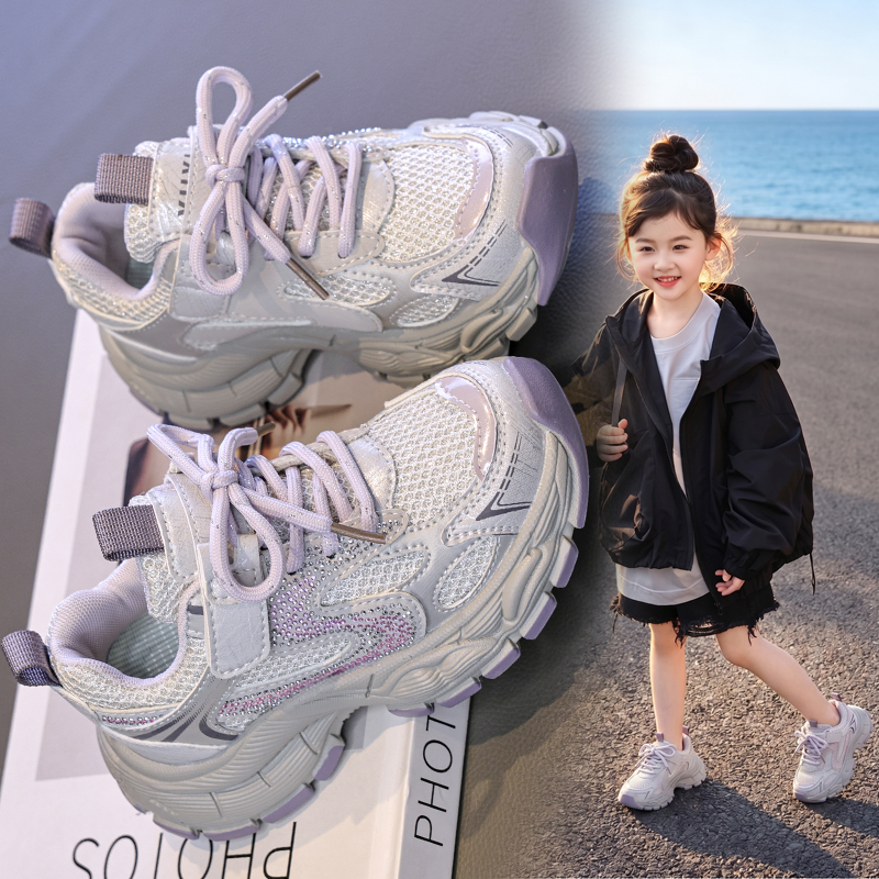 Sparkle Mesh Kids Sneakers Breathable Chunky Running Shoes for Girls Lightweight Trendy Sport Footwear - Image 4