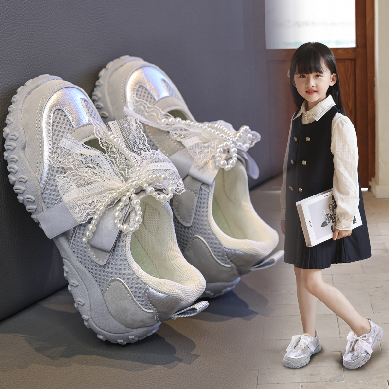 Girls Mesh Casual Mary Jane Shoes | Lace Pearl Bow Princess Sneakers Bulk - Image 4