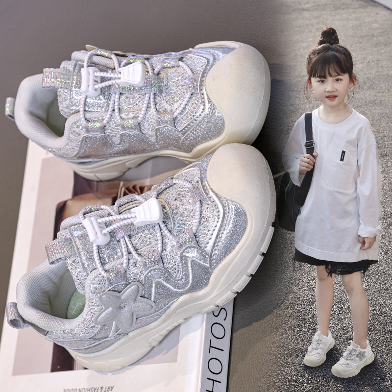 Wholesale Viral girls' sparkly star platform sneakers, breathable - 图片 7