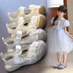 Girls Lace Pearl Flower Closed‑Toe Sandals Wholesale | OEM ODM