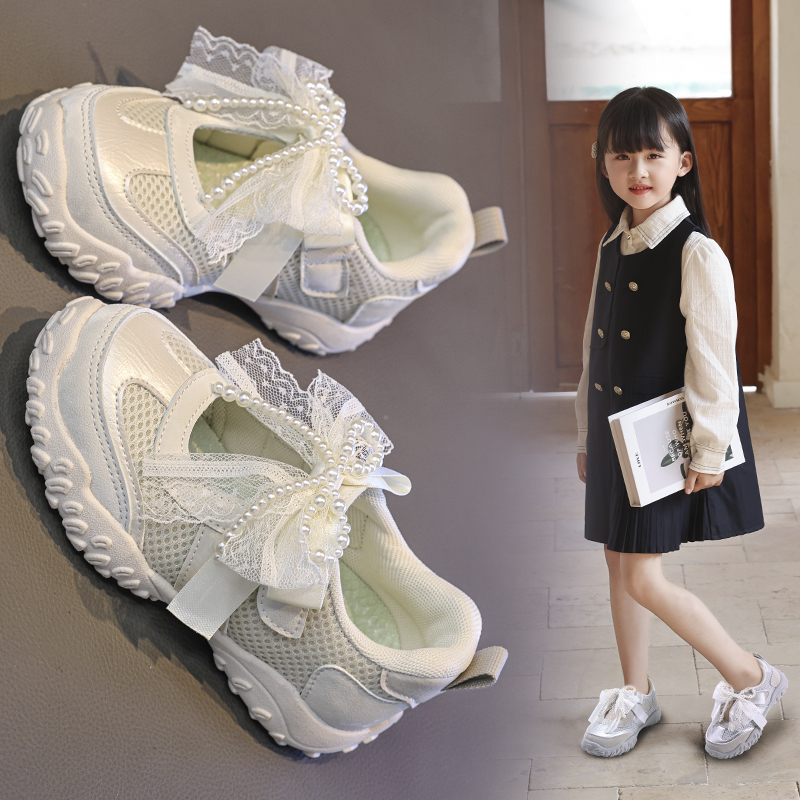 Girls Mesh Casual Mary Jane Shoes | Lace Pearl Bow Princess Sneakers Bulk - Image 5