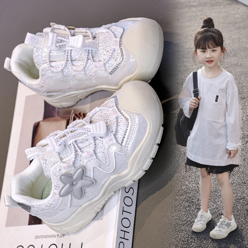 Wholesale Viral girls' sparkly star platform sneakers, breathable - 图片 6