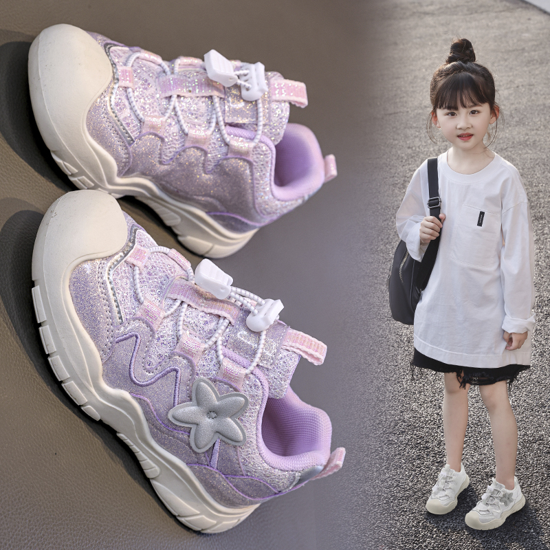 Wholesale Viral girls' sparkly star platform sneakers, breathable - 图片 5