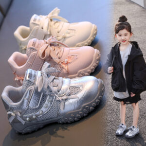 Princess Style Pearl Sneakers for Girls Adorable Bow Casual Shoes Comfortable Lightweight Walking Footwear