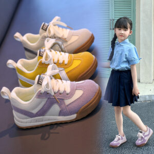 Girls Kids Sports Sneakers | Breathable Mesh Casual Lace-Up Shoes with PU Upper for All Seasons