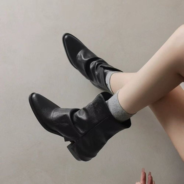 Black Mid-Calf Slouch Block Heel Boots Wholesale Custom Women’s Fashion Boots - Image 4