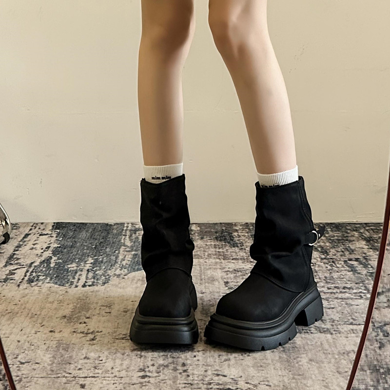 Wholesale Custom Women’s Brown Mid-Calf Slouchy Chunky Platform Boots - Image 2